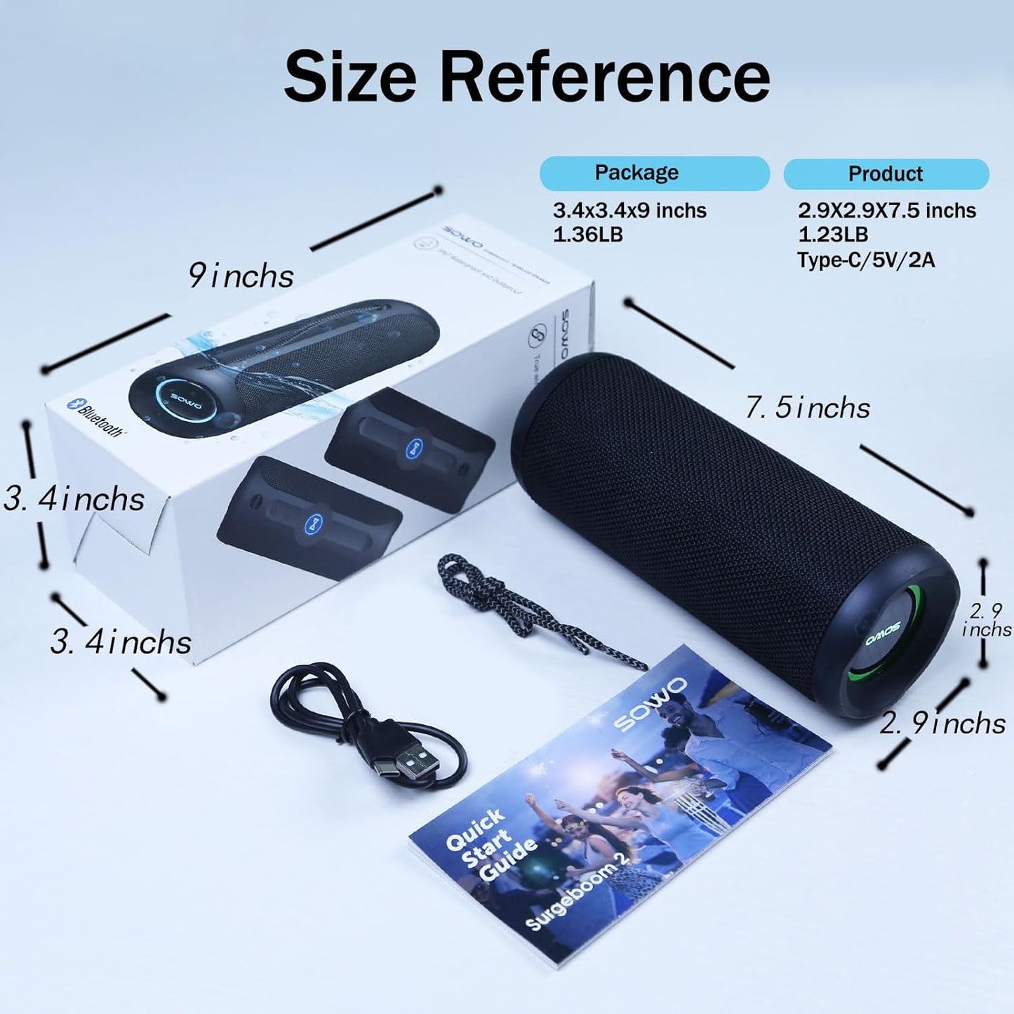 Wireless Portable Speaker,Ipx7 Waterproof Bluetooth Speaker, 25W Loud Stereo Sound, Bassboom Technology, TWS Pairing, Built-In Mic, 16H Playtime with Lights for Home Outdoor - Black
