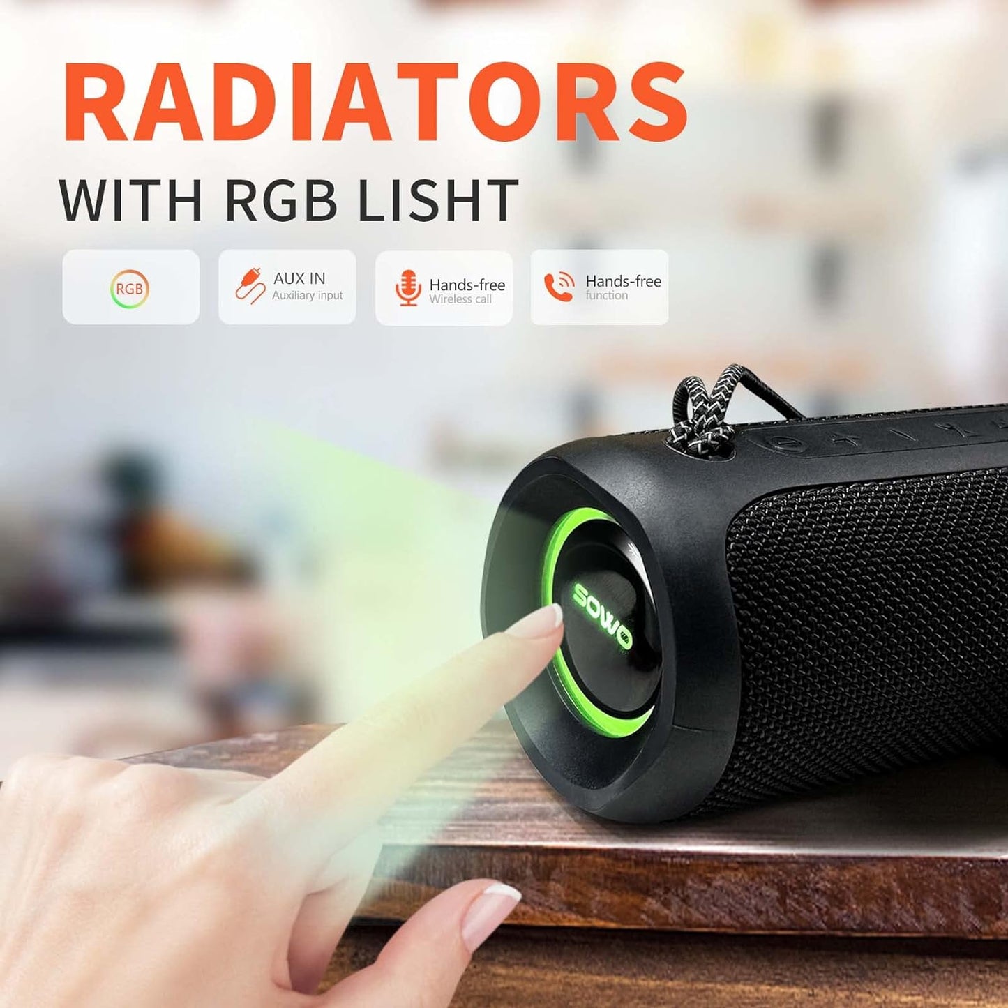 Wireless Portable Speaker,Ipx7 Waterproof Bluetooth Speaker, 25W Loud Stereo Sound, Bassboom Technology, TWS Pairing, Built-In Mic, 16H Playtime with Lights for Home Outdoor - Black