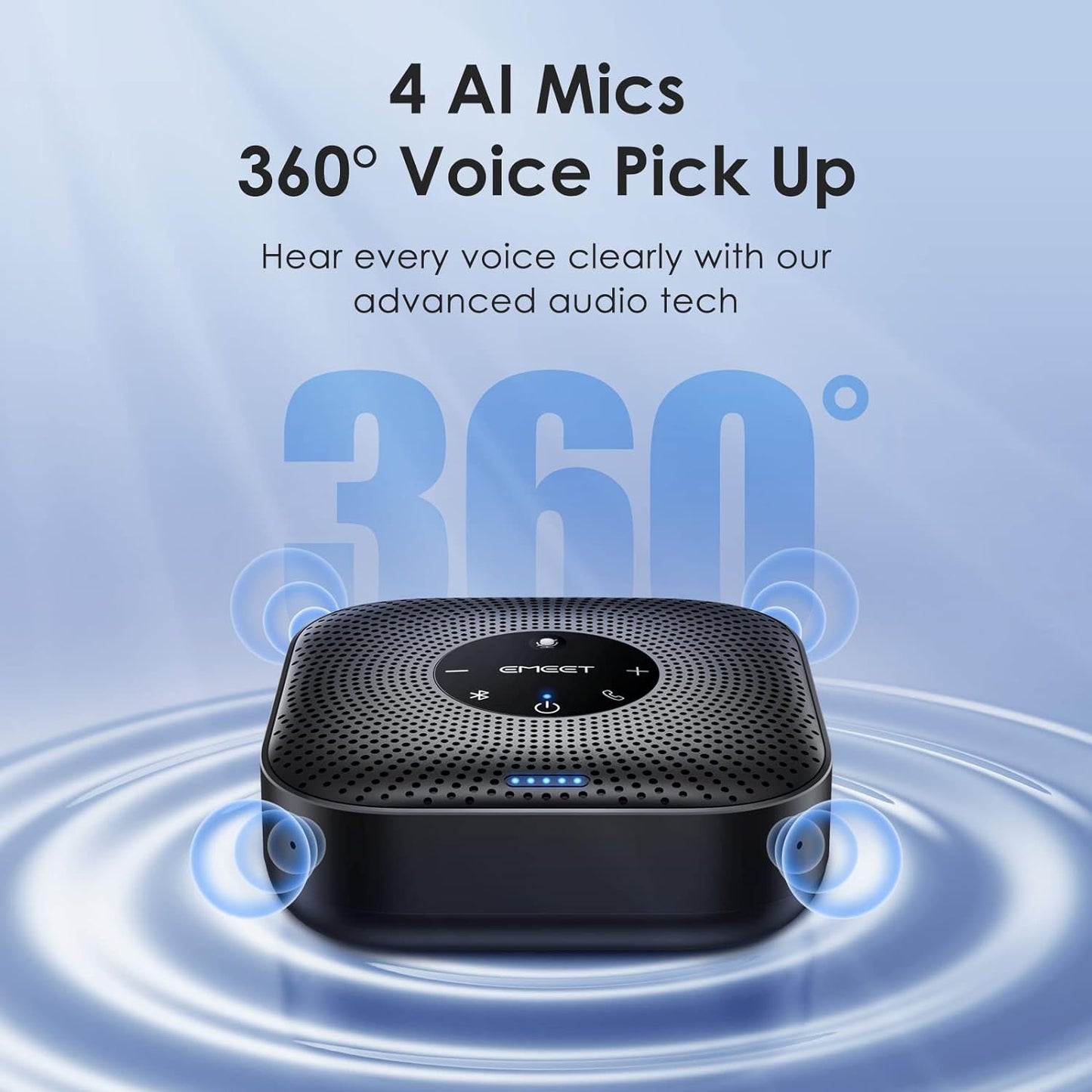 Conference Speakerphone M0 Plus, 4 AI Mics 360° Voice Pickup, Noise Reduction, USB C Speaker, Bluetooth Conference Speaker for 8 People W/Daisy Chain for 16 Compatible with Leading Software