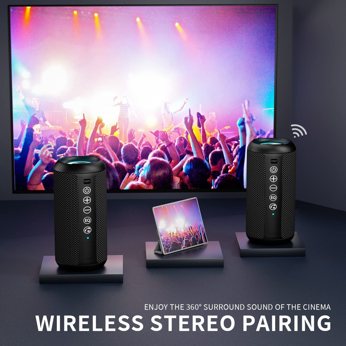 Portable Bluetooth Speaker: IPX7 Waterproof, 24W Loud Sound, Deep Bass, Bluetooth 5.3, LED Lights, Wireless Stereo Pairing, 30H Playtime, for Home/Outdoor/Party/Beach, Birthday Gift (Black)