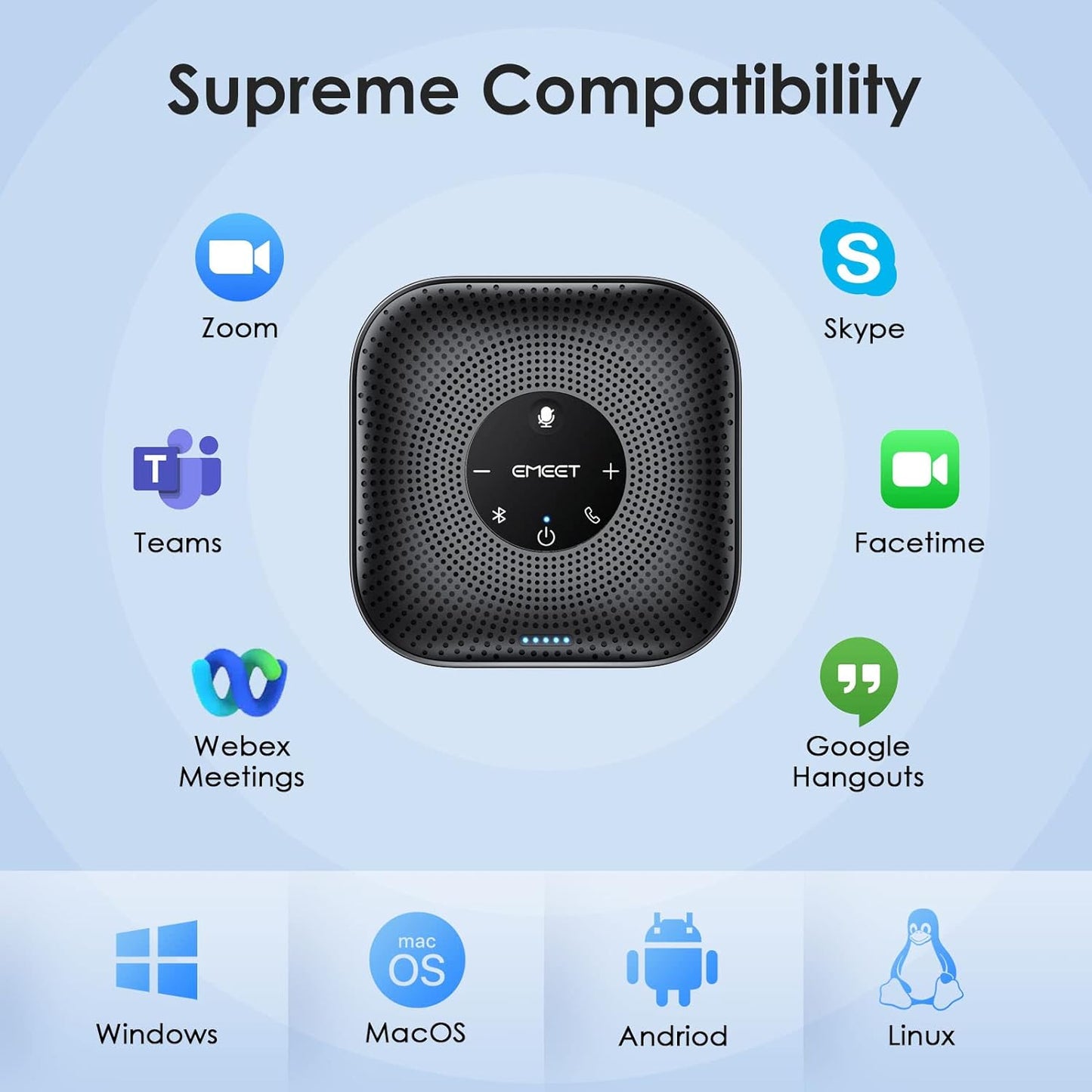 Conference Speakerphone M0 Plus, 4 AI Mics 360° Voice Pickup, Noise Reduction, USB C Speaker, Bluetooth Conference Speaker for 8 People W/Daisy Chain for 16 Compatible with Leading Software