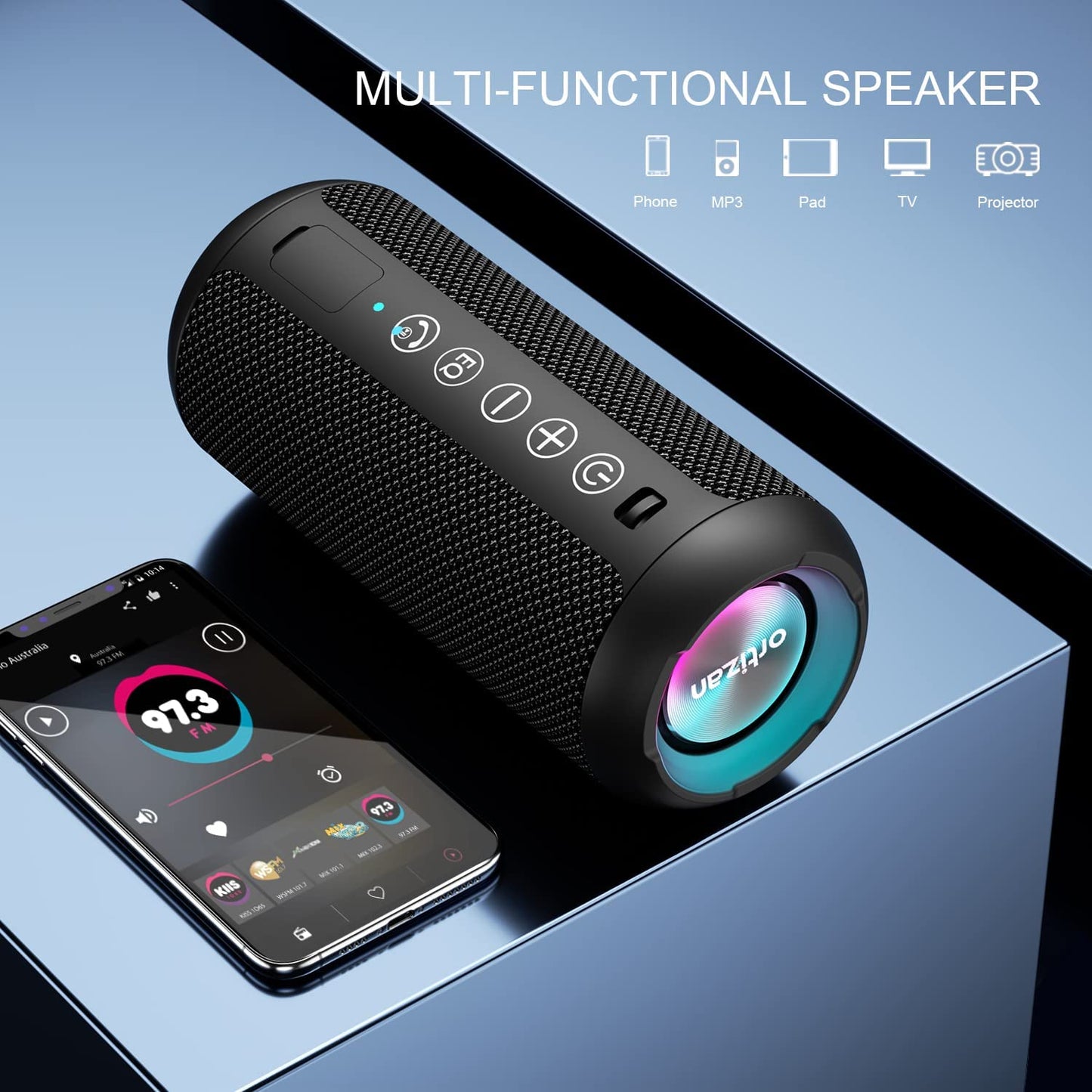 Portable Bluetooth Speaker: IPX7 Waterproof, 24W Loud Sound, Deep Bass, Bluetooth 5.3, LED Lights, Wireless Stereo Pairing, 30H Playtime, for Home/Outdoor/Party/Beach, Birthday Gift (Black)