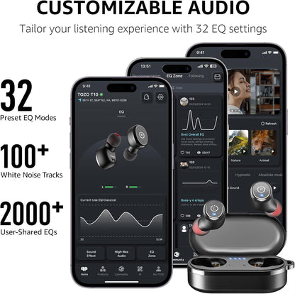 T10 Wireless Earbuds Bluetooth 5.3 Headphones, App Customize EQ, Ergonomic Design, 55H Playtime, Wireless Charging Case, IPX8 Waterproof Sound In-Ear Headset, 2025 New Version