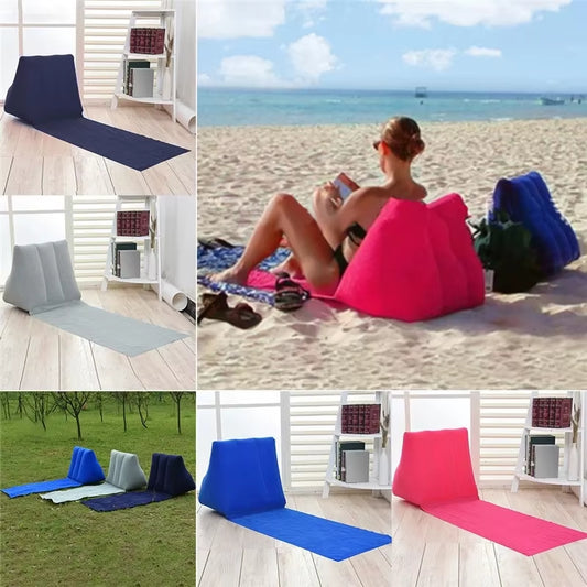 Inflatable Lounger Air Soft Beach Mat Outdoor Portable Relax Back Pillow Folding Seat Cushion Beach Traveling Camping Mat