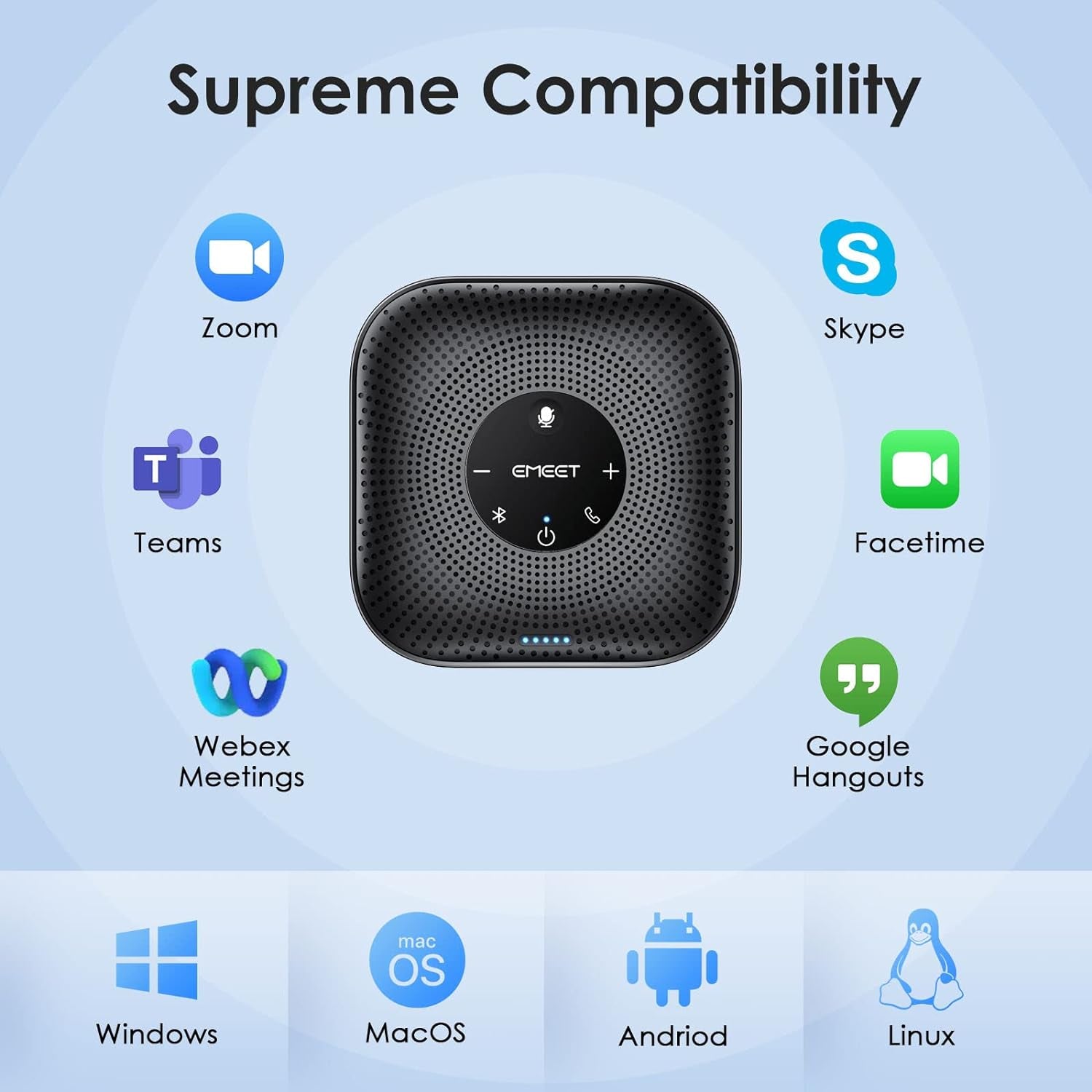 Conference Speakerphone M0 Plus, 4 AI Mics 360° Voice Pickup, Noise Reduction, USB C Speaker, Bluetooth Conference Speaker for 8 People W/Daisy Chain for 16 Compatible with Leading Software