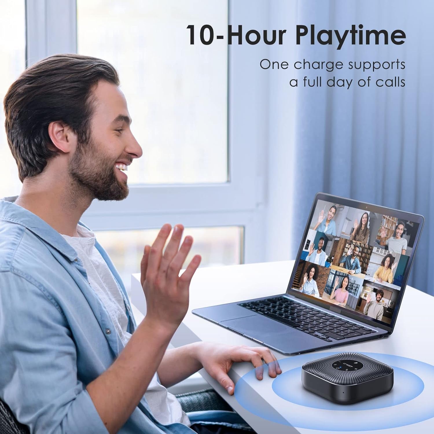 Conference Speakerphone M0 Plus, 4 AI Mics 360° Voice Pickup, Noise Reduction, USB C Speaker, Bluetooth Conference Speaker for 8 People W/Daisy Chain for 16 Compatible with Leading Software