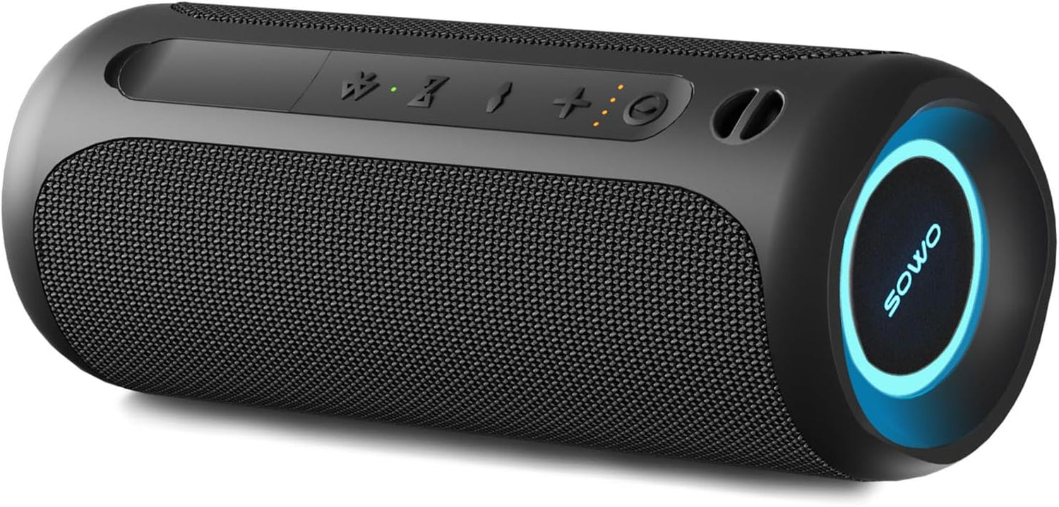 Wireless Portable Speaker,Ipx7 Waterproof Bluetooth Speaker, 25W Loud Stereo Sound, Bassboom Technology, TWS Pairing, Built-In Mic, 16H Playtime with Lights for Home Outdoor - Black