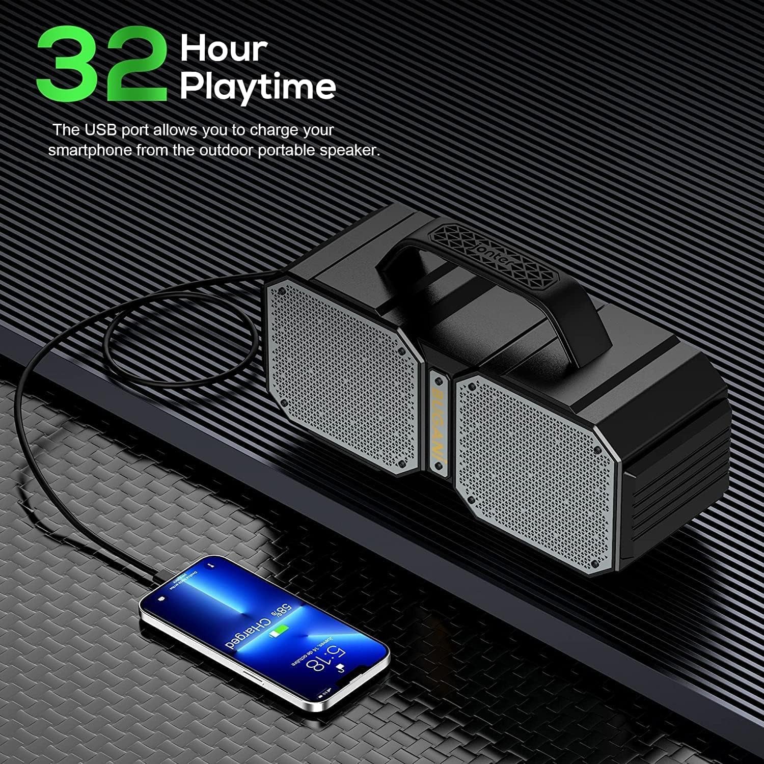 Shock Bluetooth Speaker, Portable Bluetooth 5.3, Waterproof, 60W Super Power, Outdoor Speaker, Black(New Model)