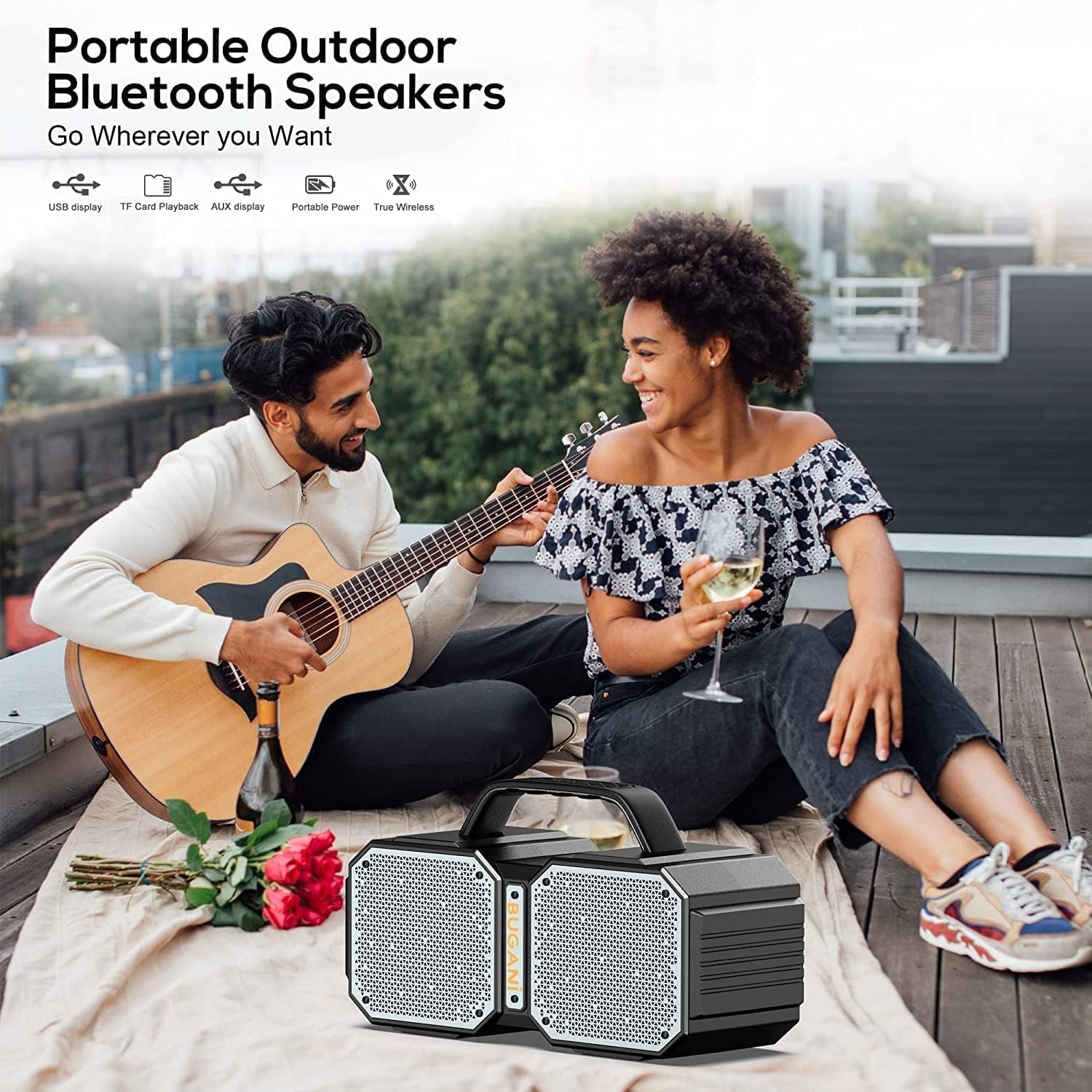 Shock Bluetooth Speaker, Portable Bluetooth 5.3, Waterproof, 60W Super Power, Outdoor Speaker, Black(New Model)
