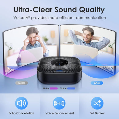 Conference Speakerphone M0 Plus, 4 AI Mics 360° Voice Pickup, Noise Reduction, USB C Speaker, Bluetooth Conference Speaker for 8 People W/Daisy Chain for 16 Compatible with Leading Software