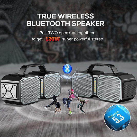 Shock Bluetooth Speaker, Portable Bluetooth 5.3, Waterproof, 60W Super Power, Outdoor Speaker, Black(New Model)